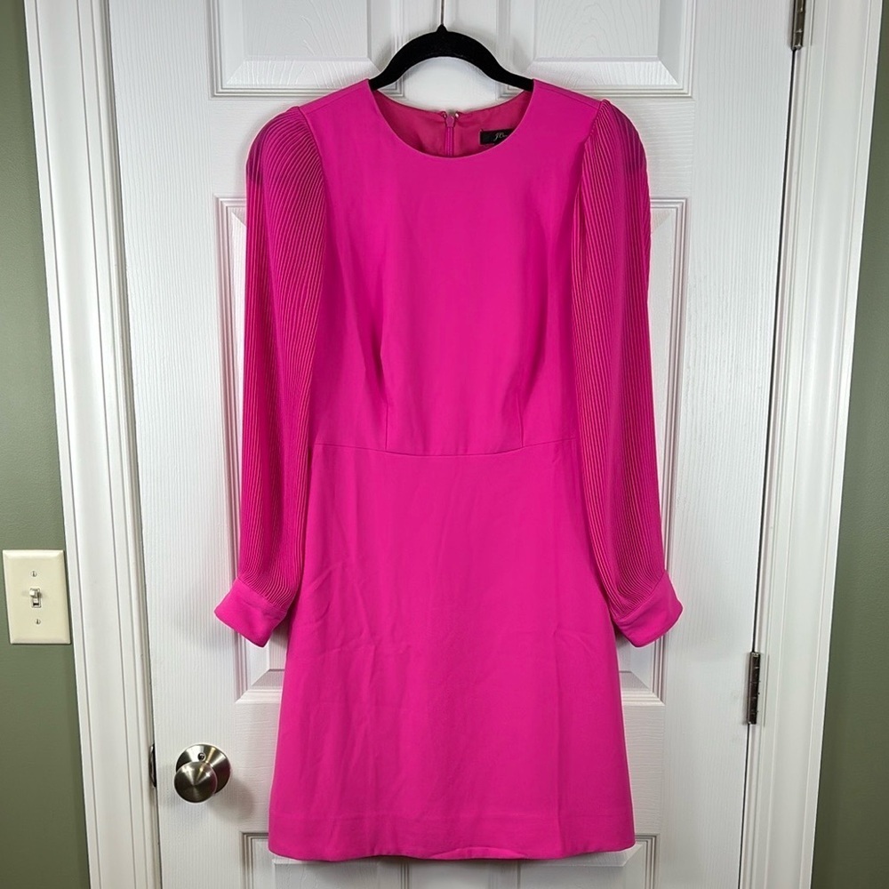 NWT J.Crew bright pink pleated sleeve a line dress sz 2 - Picture 4 of 12